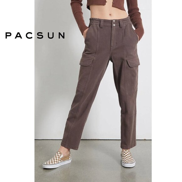 Pacsun Brownie High Rise Elastic Waist Utility Cargo Pants Brown Women's Medium